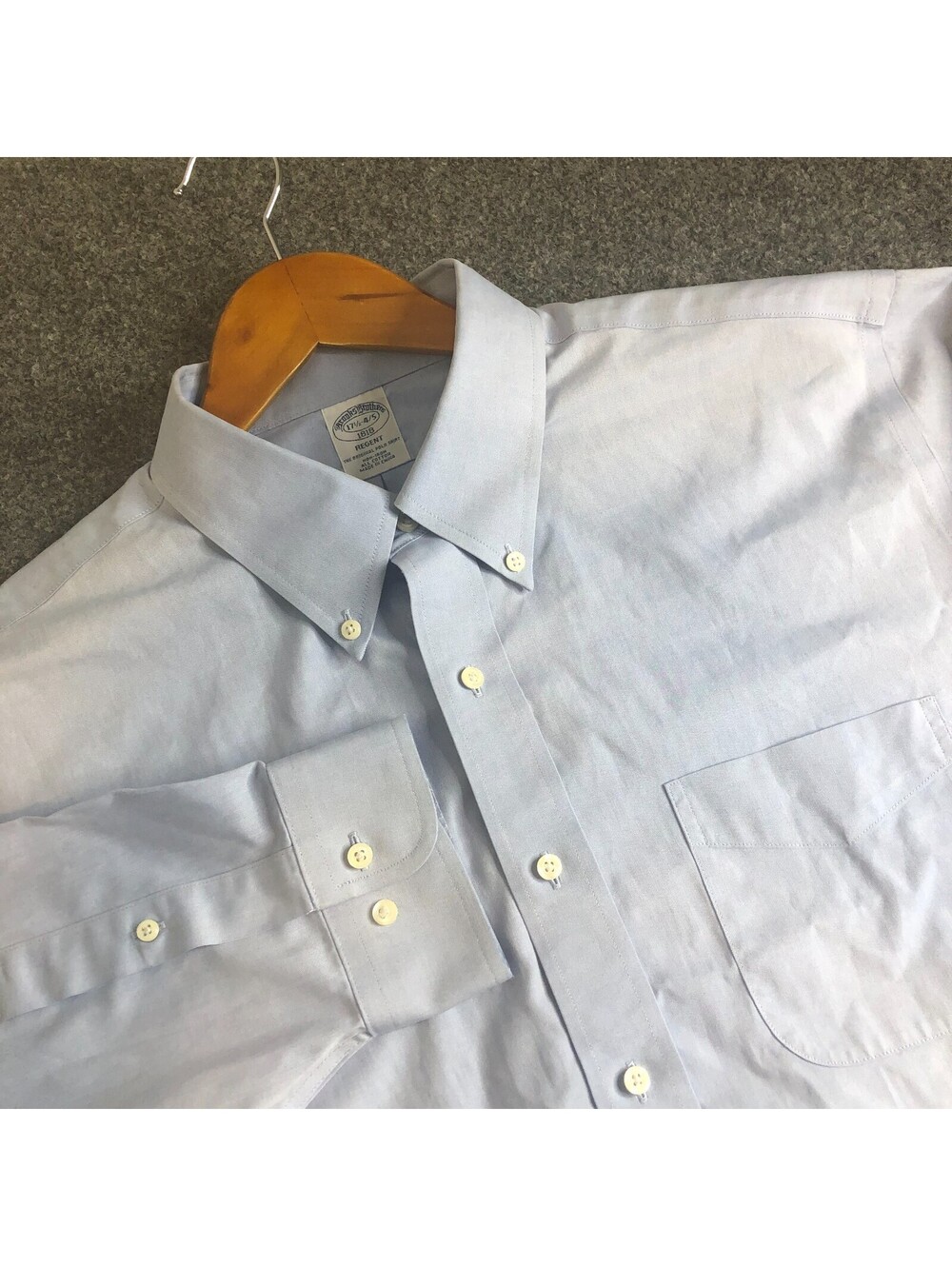 Brooks Brothers Dress Shirt Men 17.5 4/5 Blue Non-Iron Barrel Cuff Cotton Regent